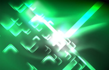 Bulanık efektler ile koyu arka planda Neon kare ve hat ışıkları