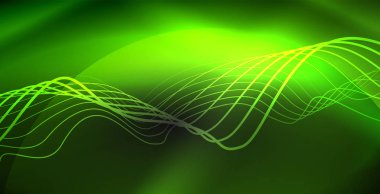 Koyu, parlak hareket, sihirli alan ışık parlayan soyut dalga. Techno arka plan