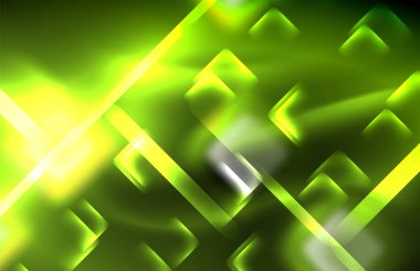 Bulanık efektler ile koyu arka planda Neon kare ve hat ışıkları