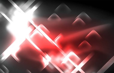 Bulanık efektler ile koyu arka planda Neon kare ve hat ışıkları