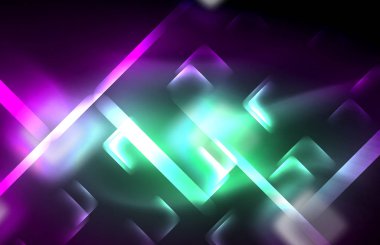 Bulanık efektler ile koyu arka planda Neon kare ve hat ışıkları