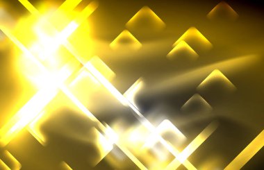 Bulanık efektler ile koyu arka planda Neon kare ve hat ışıkları