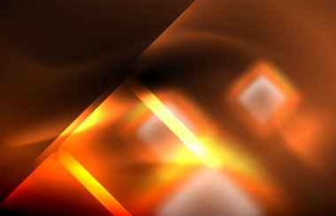 Bulanık efektler ile koyu arka planda Neon kare ve hat ışıkları