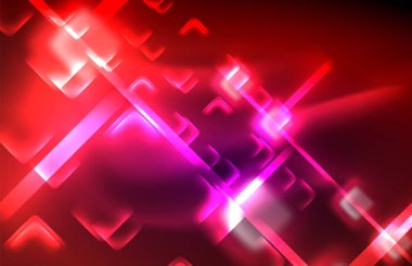 Bulanık efektler ile koyu arka planda Neon kare ve hat ışıkları
