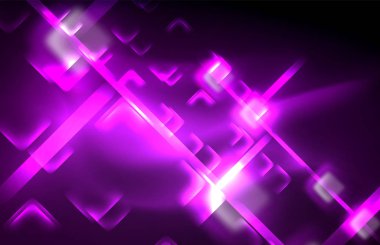 Bulanık efektler ile koyu arka planda Neon kare ve hat ışıkları