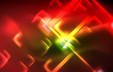 Siyah Neon parlak ışık hatları, techno modern şablon