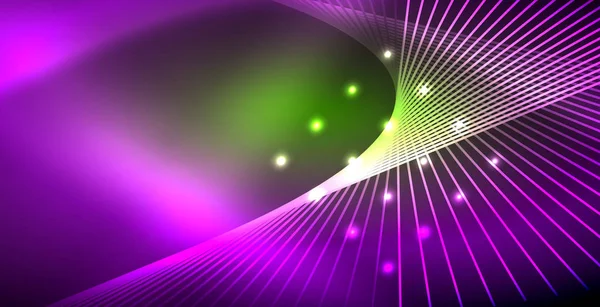 Onde lumineuse néon, énergie magique et arrière-plan de mouvement de lumière — Image vectorielle