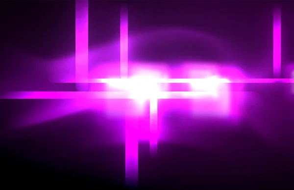 Cahaya persegi dan garis Neon pada latar belakang gelap dengan efek kabur - Stok Vektor