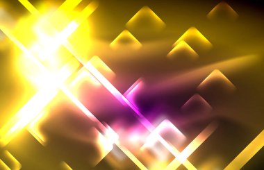 Bulanık efektler ile koyu arka planda Neon kare ve hat ışıkları