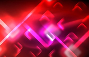 Bulanık efektler ile koyu arka planda Neon kare ve hat ışıkları