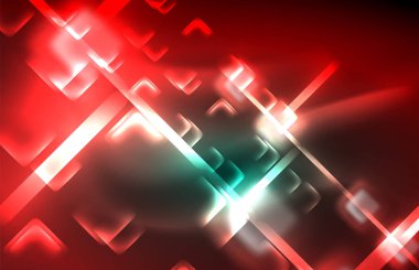 Bulanık efektler ile koyu arka planda Neon kare ve hat ışıkları