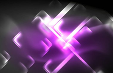 Bulanık efektler ile koyu arka planda Neon kare ve hat ışıkları