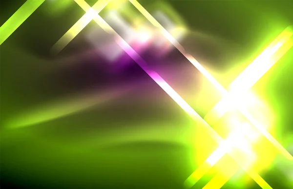 Néon carré et les lumières de ligne sur fond sombre avec des effets flous — Image vectorielle