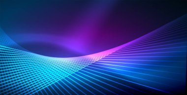 Neon parlayan techno hatları, mavi Hi-Tech futuristik soyut arka plan ışık ile şablon
