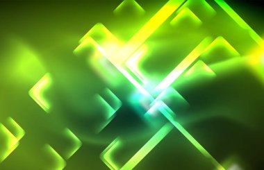 Bulanık efektler ile koyu arka planda Neon kare ve hat ışıkları