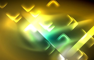 Bulanık efektler ile koyu arka planda Neon kare ve hat ışıkları