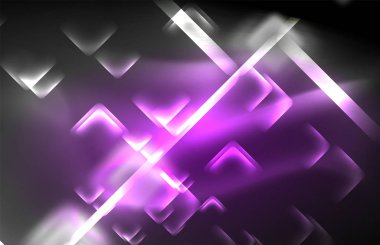Bulanık efektler ile koyu arka planda Neon kare ve hat ışıkları