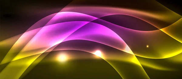 Neon brilhante luz brilhante linhas de onda —  Vetores de Stock