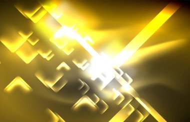 Bulanık efektler ile koyu arka planda Neon kare ve hat ışıkları