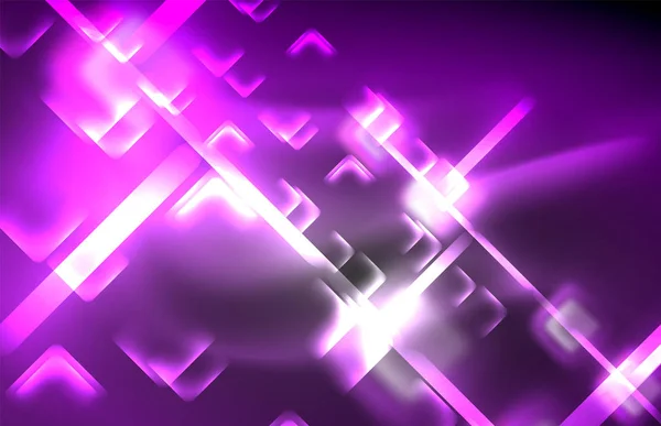 Neon vierkant en lijn lichten op donkere achtergrond met vervaagde effecten — Stockvector