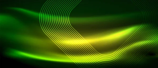 Темний фон з неоновими сяючими елементами, концепція блискучого руху — стоковий вектор