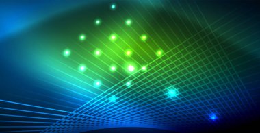 Neon parlayan techno hatları, mavi Hi-Tech futuristik soyut arka plan ışık ile şablon