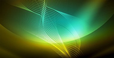 Koyu, parlak hareket, sihirli alan ışık parlayan soyut dalga. Techno arka plan