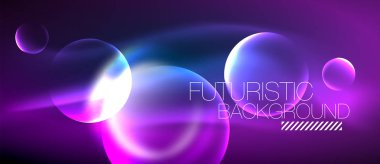 Mavi Neon kabarcıklar ve çevrelerde futuristik soyut arka plan