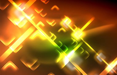 Siyah Neon parlak ışık hatları, techno modern şablon