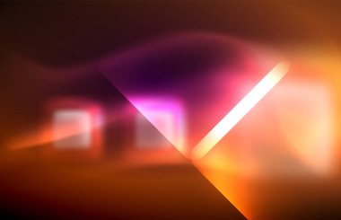 Bulanık efektler ile koyu arka planda Neon kare ve hat ışıkları