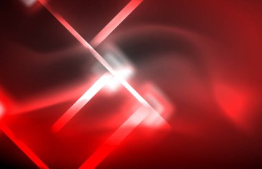 Bulanık efektler ile koyu arka planda Neon kare ve hat ışıkları