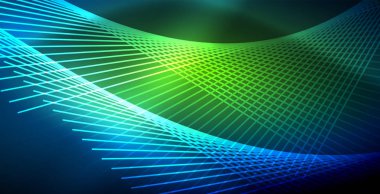 Neon parlayan techno hatları, mavi Hi-Tech futuristik soyut arka plan ışık ile şablon