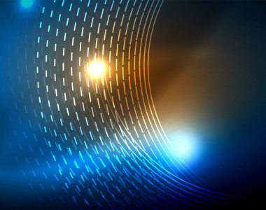 Mavi Neon çemberler, soyut dairesel çizgiler. Parlayan daire soyut desen arka plan