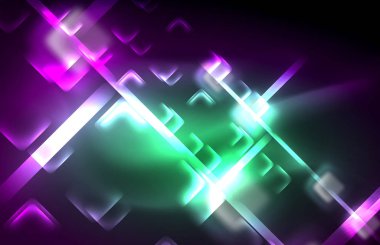 Bulanık efektler ile koyu arka planda Neon kare ve hat ışıkları