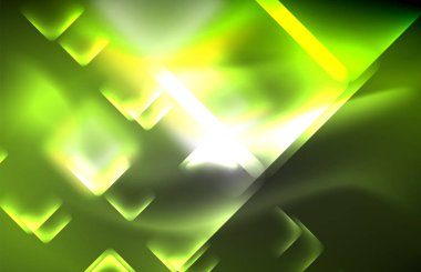 Bulanık efektler ile koyu arka planda Neon kare ve hat ışıkları