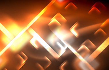 Bulanık efektler ile koyu arka planda Neon kare ve hat ışıkları