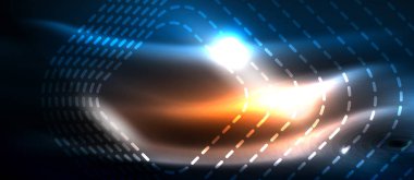 Neon parlayan techno hatları, yüksek teknoloji fütüristik arka plan şablonu kare şekilleri ile