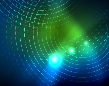 Mavi Neon çemberler, soyut dairesel çizgiler. Parlayan daire soyut desen arka plan