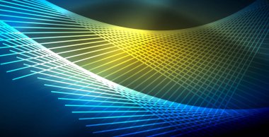 Neon parlayan techno hatları, mavi Hi-Tech futuristik soyut arka plan ışık ile şablon