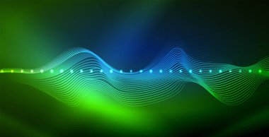 Koyu, parlak hareket, sihirli alan ışık parlayan soyut dalga. Techno arka plan