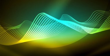 Koyu, parlak hareket, sihirli alan ışık parlayan soyut dalga. Techno arka plan