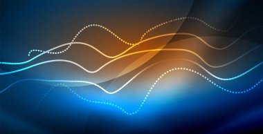 Koyu, parlak hareket, sihirli alan ışık parlayan soyut dalga. Vektör techno arka plan