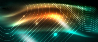 Neon parlayan elemanları, parlak hareket konsepti ile koyu arka plan