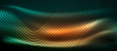 Neon parlayan elemanları, parlak hareket konsepti ile koyu arka plan