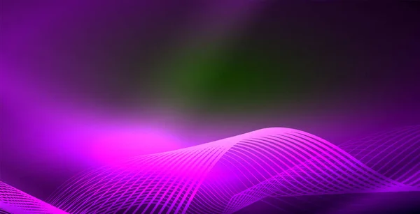 Glühende abstrakte Welle auf dunkler, glänzender Bewegung, magisches Raumlicht. Abstrakter Techno-Hintergrund — Stockvektor