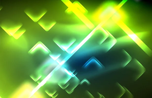ネオン輝くテクノ ライン、正方形形状のハイテクの未来的な抽象的な背景テンプレート — ストックベクタ