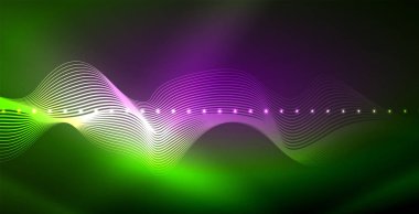 Koyu, parlak hareket, sihirli alan ışık parlayan soyut dalga. Techno arka plan