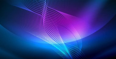 Koyu, parlak hareket, sihirli alan ışık parlayan soyut dalga. Vektör techno arka plan