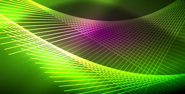 Neon izzó vonalak, mágikus energia tér fény koncepció, elvont háttér tapéta tervezés — Stock Vector