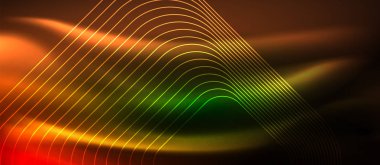 Neon parlayan elemanları, parlak hareket konsepti ile koyu arka plan